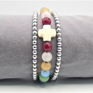 Paul's Story Gemstone‎ and Glass Beaded Silver Tone Memory Wire Bible Bracelet